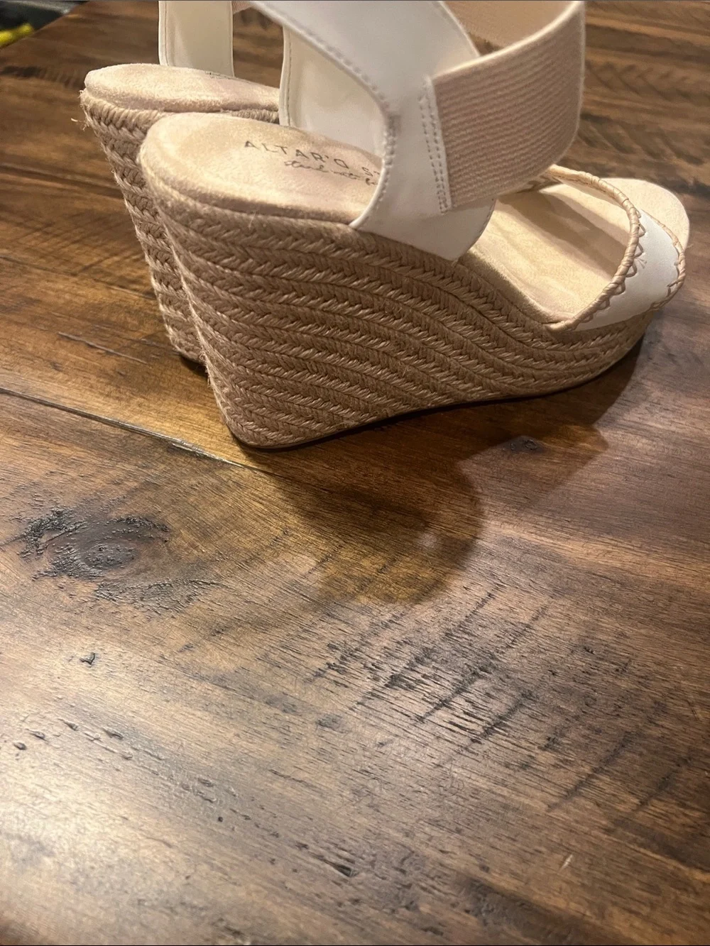 Altar'd State White and Beige Wedge Sandals Size 8.5